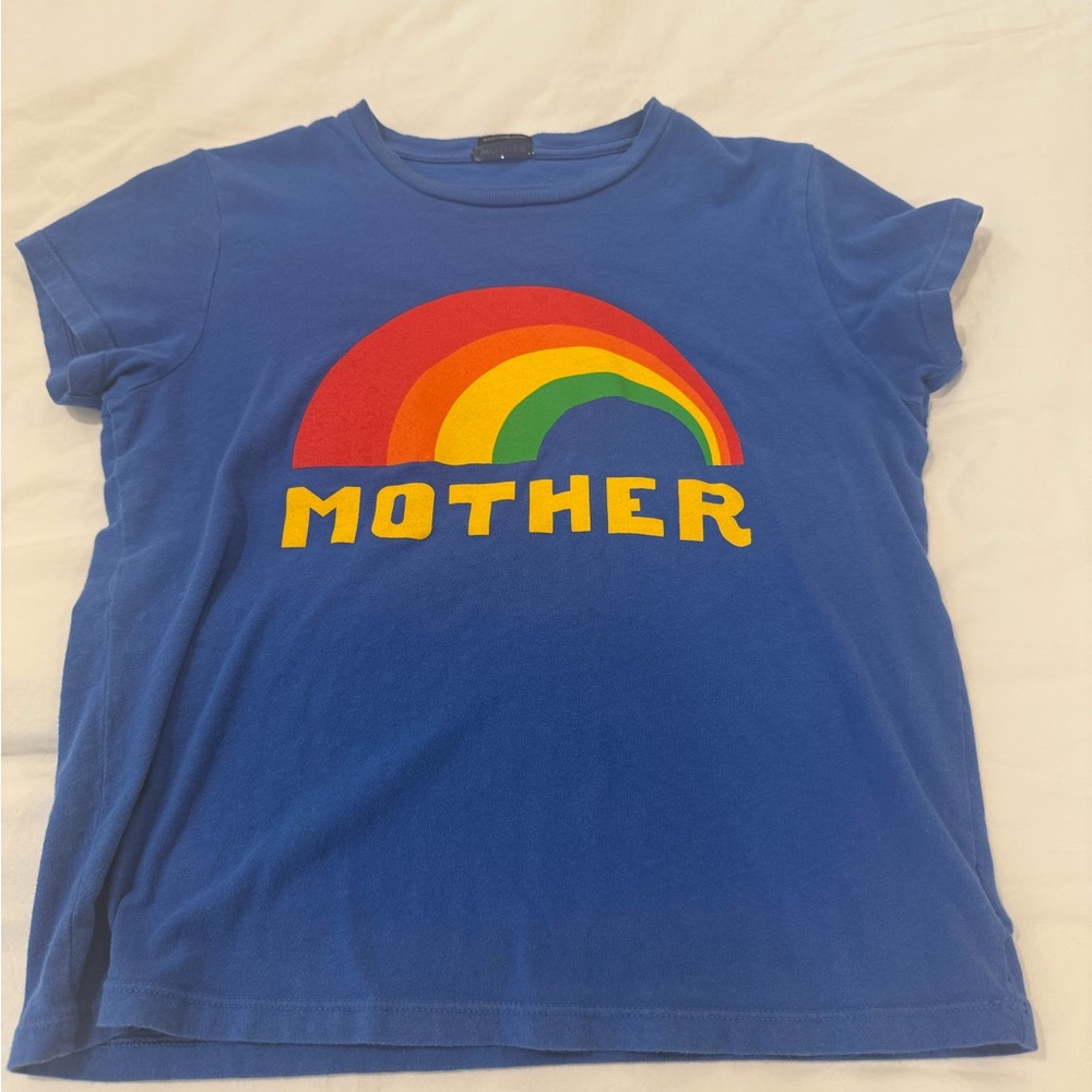 MOTHER Blue Tee with Rainbow Graphic